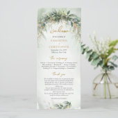 Overvloedig groen gebladerte gouden lijst bruiloft programmakaart (Staand voorkant)