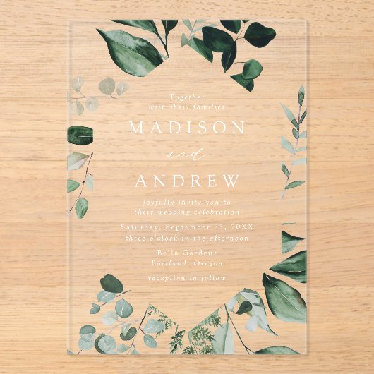 Overvloedig groen geometrisch Lijst bruiloft Acryl Uitnodigingen (Voorkant)