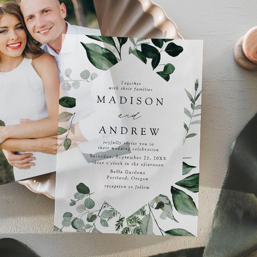 Overvloedig groen geometrisch Lijst bruiloft Vellum Uitnodigingen