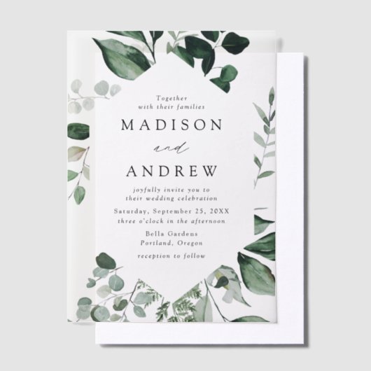 Overvloedig groen geometrisch Lijst bruiloft Vellum Uitnodigingen (Offset)