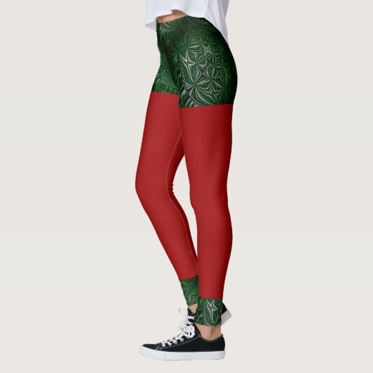 Overvloedig op leuk script Red Green Shorts Kerst Leggings (Links)