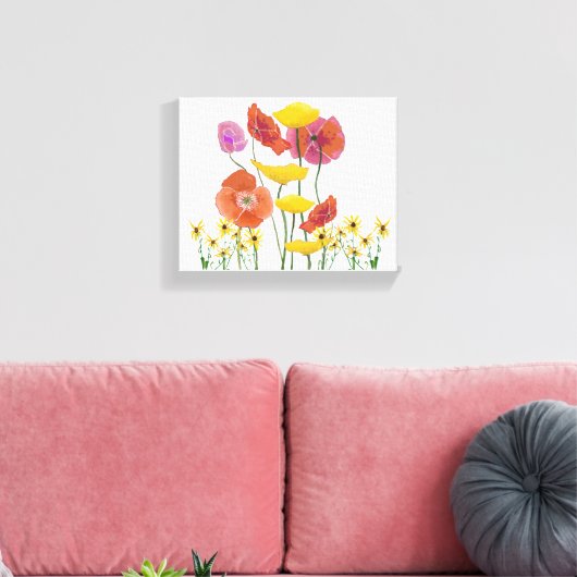 Overvloedig Poppies Onder een bed van Gele Daisies Canvas Afdruk (Insitu (Woonkamer))