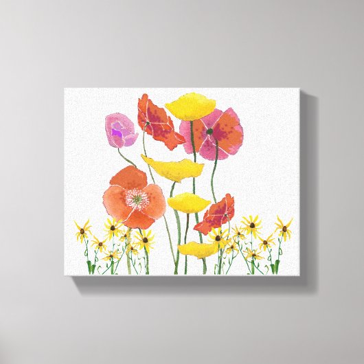Overvloedig Poppies Onder een bed van Gele Daisies Canvas Afdruk (Voorkant)