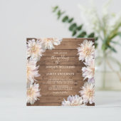 Overvloedig Roze Dahlia Bloem Rustieke Houten Huwe Kaart (Staand voorkant)