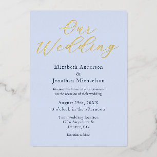 Overvloedige blauwe bruiloft folie uitnodiging