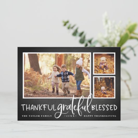 Overvloedige Dankbaarheid Thanksgiving Foto Collag Feestdagenkaart (Staand voorkant)