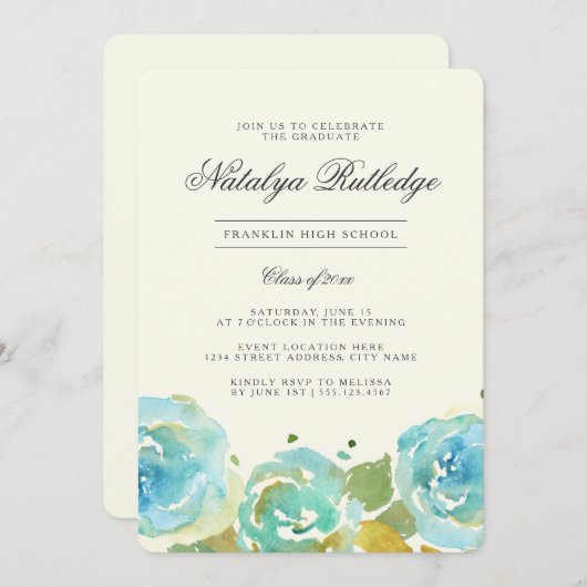 Overvloedige Florals Graduation Party Uitnodiging (Voorkant / Achterkant)