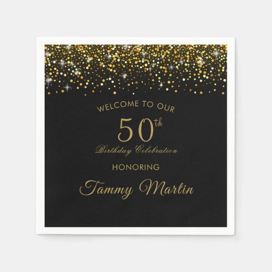 Overvloedige gouden Confetti 50e verjaardag Papier Servet (Voorkant)