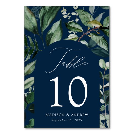 Overvloedige Greenery Arch Navy Personalized Weddi Kaart (Achterkant)