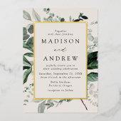 Overvloedige Greenery Cream en Gold Lijst Wedding Folie Uitnodiging (Voorkant)