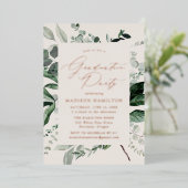 Overvloedige Greenery Cream Graduation Party Folie Uitnodiging (Staand Voorkant)