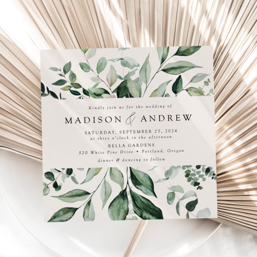 Overvloedige Greenery Cream Square Wedding Kaart