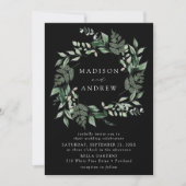 Overvloedige Greenery Wreath Black Wedding Kaart (Voorkant)