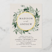 Overvloedige Greenery Wreath Cream Wedding Gold Folie Uitnodiging (Voorkant)