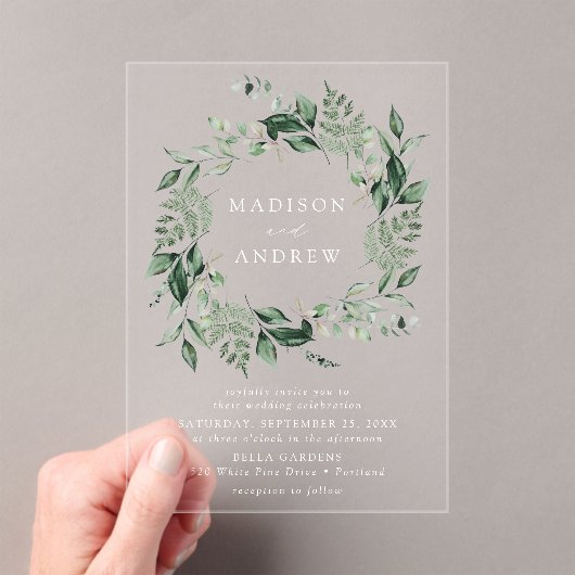 Overvloedige Greenery Wreath Wedding Acryl Uitnodigingen (Insitu (Draagbaar))