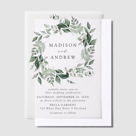 Overvloedige Greenery Wreath Wedding Vellum Uitnodigingen (Offset)
