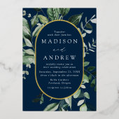 Overvloedige Griekse marine en gouden ovale bruilo Folie Uitnodiging (Voorkant)