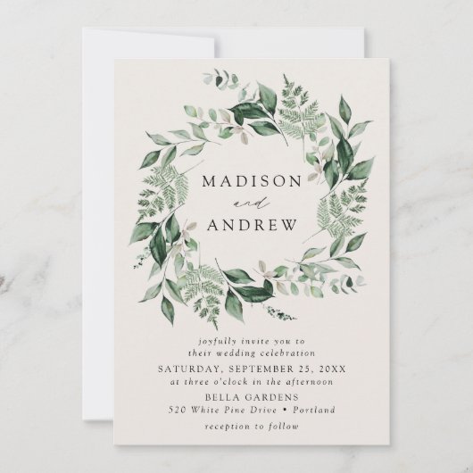 Overvloedige groene krans Crème Huwelijk Kaart (Voorkant)