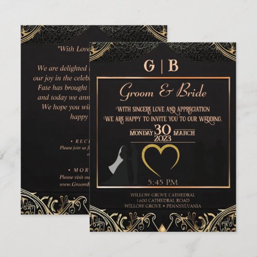 Overvloedige koninklijke bruiloft uitnodiging (Voorkant / Achterkant)