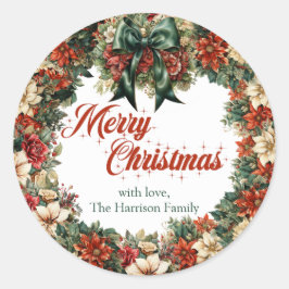 Overvloedige krans bos groen lint en lux goud ronde sticker