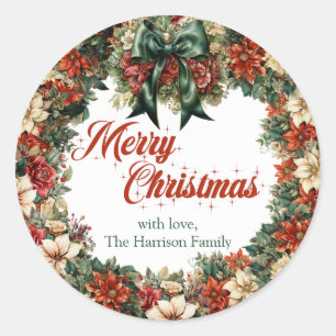 Overvloedige krans bos groen lint en lux goud ronde sticker