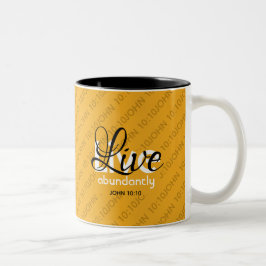 Overvloedige levensscripts LIVE ABUNDANTLY John 10 Tweekleurige Koffiemok