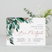 Overvloedige olie | Groene Botanische Bar Mitzvah Folie Uitnodiging (Staand Voorkant)