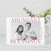 Overvloedige rode foto van zegengevingen feestdagenkaart (Staand voorkant)