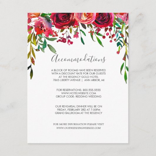 Overvloedige Roos Ruby Red Wedding Accommodaties Informatiekaartje (Voorkant)