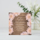 Overvloedige Roze Dahlia Bloem Rustieke Houten Bru Kaart (Staand voorkant)