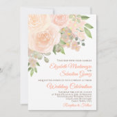Overvloedige Rozen Elegant Koral Peach Floral Wedd Kaart (Voorkant)