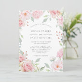 Overvloedige Rozen | Elegante roze bloemenbruiloft Kaart (Staand voorkant)