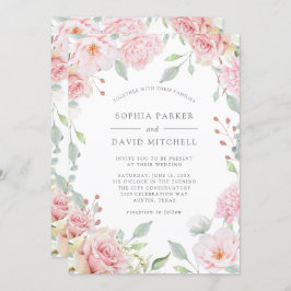 Overvloedige Rozen | Elegante roze bloemenbruiloft Kaart