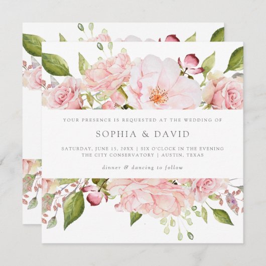 Overvloedige Rozen | Elegante roze bloemenbruiloft Kaart (Voorkant / Achterkant)