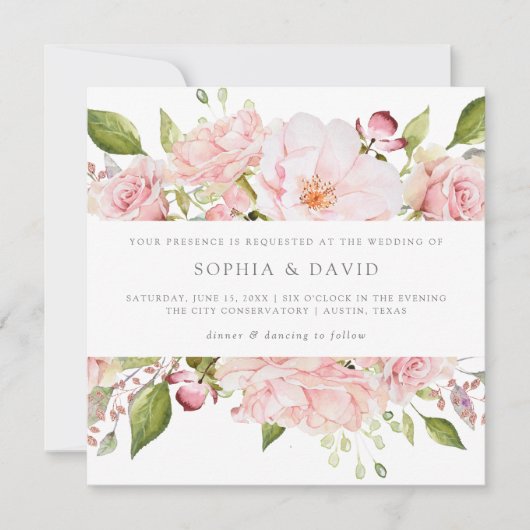 Overvloedige Rozen | Elegante roze bloemenbruiloft Kaart (Voorkant)