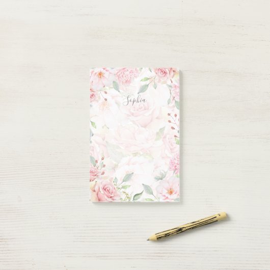 Overvloedige Rozen | Elegante roze bloemige Waterv Post-it® Notes (Op bureau)