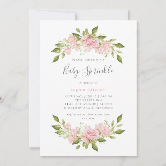 Overvloedige Rozen | Pink Floral Baby Sprinkle Kaart (Voorkant)