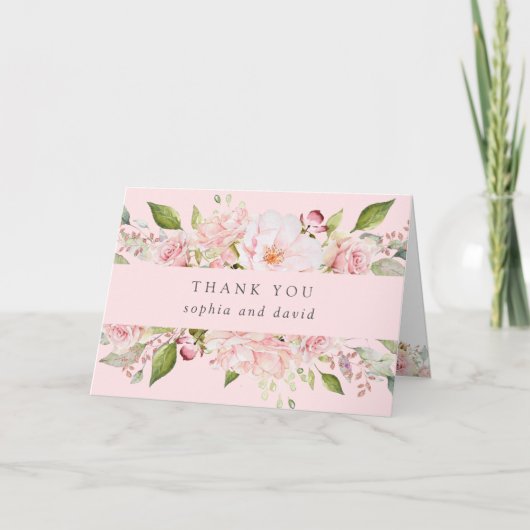 Overvloedige Rozen | Roze Bloemen bruiloft dank u Bedankkaart (Voorkant)