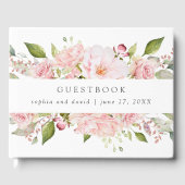 Overvloedige Rozen | Roze Bloemen Bruiloft op Wit Gastenboek (Voorkant)