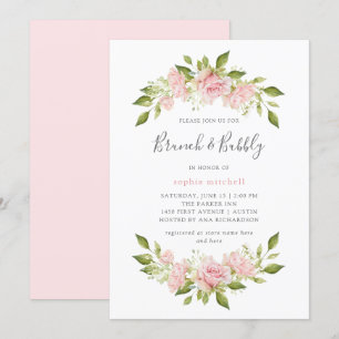 Overvloedige Rozen Roze Bloemen Brunch en Bubbly Kaart