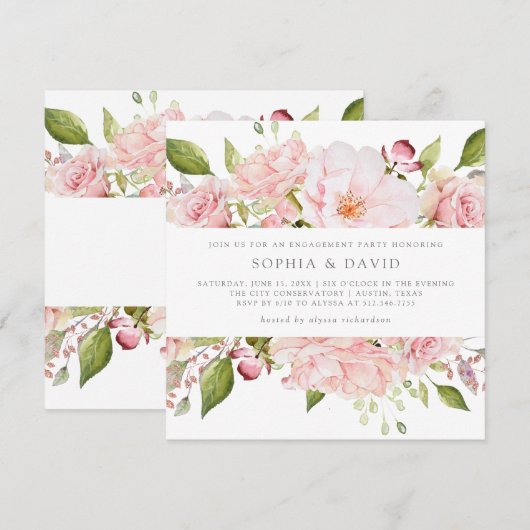 Overvloedige Rozen | Roze Bloemen Verlovingsfeest Kaart (Voorkant / Achterkant)