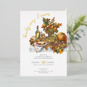Overvloedige tafel Rustieke Thanksgiving Diner Pom Folie Uitnodiging (Staand Voorkant)