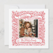 Overvloedige takken Rood en Wit Foto Kerstmis Feestdagenkaart (Voorkant)