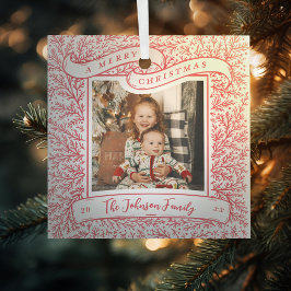 Overvloedige takken Rood en Wit Foto Kerstmis Glas Ornament