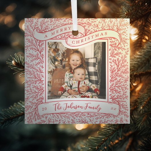 Overvloedige takken Rood en Wit Foto Kerstmis Glas Ornament