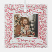 Overvloedige takken Rood en Wit Foto Kerstmis Glas Ornament (Voorkant)