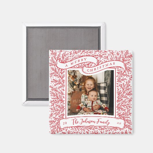 Overvloedige takken Rood en Wit Foto Kerstmis Magneet (Voorkant / Achterkant)