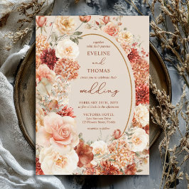 Overvloedige waterverf terracotta blush salie bloe kaart