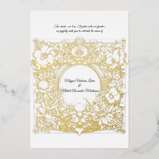 Overvloedige weelderige Acanthus, in goud, bruilof Folie Uitnodiging (Voorkant)