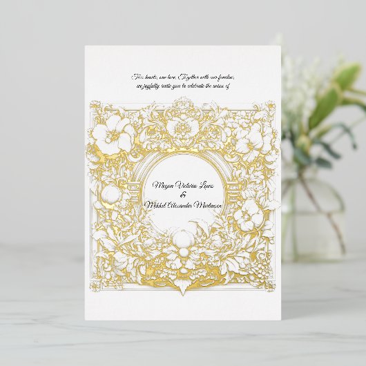 Overvloedige weelderige Acanthus, in goud, bruilof Folie Uitnodiging (Staand Voorkant)